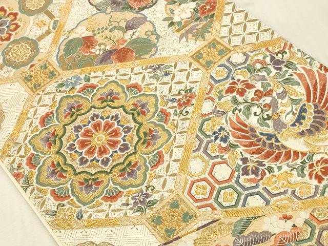 平和屋本店▼六通柄袋帯　唐織　鳳凰花文　本金箔　正絹　逸品　DABK2309op