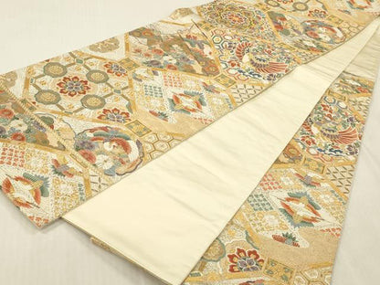 平和屋本店▼六通柄袋帯　唐織　鳳凰花文　本金箔　正絹　逸品　DABK2309op