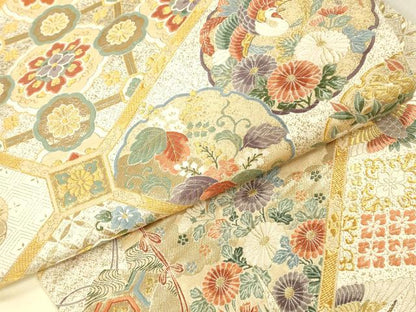 平和屋本店▼六通柄袋帯　唐織　鳳凰花文　本金箔　正絹　逸品　DABK2309op