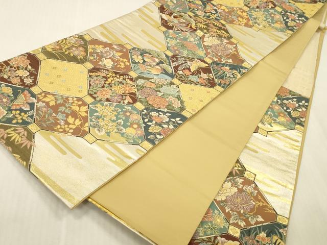 平和屋本店▼六通柄袋帯　蜀江鴛鴦花文　本金箔　正絹　逸品　DABK2310op