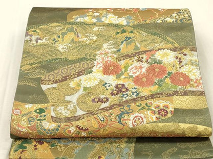 平和屋本店▼六通柄袋帯　唐織　絵巻花鳥文　琳派瑞祥錦　本金箔つづれ　正絹　逸品　DABK2312op