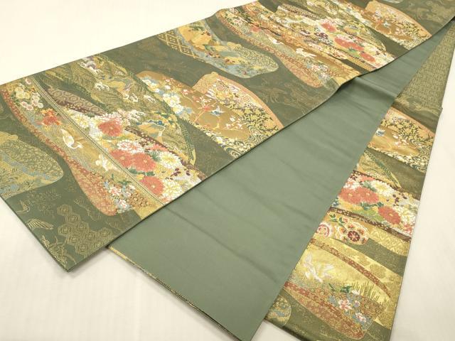 平和屋本店▼六通柄袋帯　唐織　絵巻花鳥文　琳派瑞祥錦　本金箔つづれ　正絹　逸品　DABK2312op
