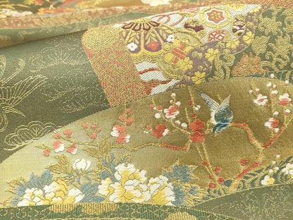平和屋本店▼六通柄袋帯　唐織　絵巻花鳥文　琳派瑞祥錦　本金箔つづれ　正絹　逸品　DABK2312op