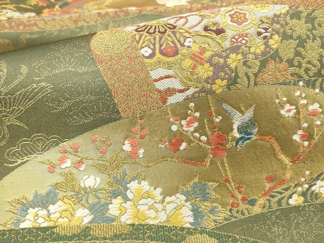 平和屋本店▼六通柄袋帯　唐織　絵巻花鳥文　琳派瑞祥錦　本金箔つづれ　正絹　逸品　DABK2312op