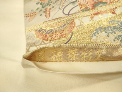 平和屋本店▼六通柄袋帯　唐織　貝桶蝶彩文　九百錦　本金箔　正絹　逸品　DABK2313op