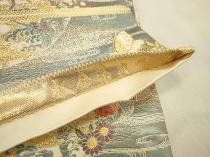 平和屋本店▼六通柄袋帯　唐織　貝桶蝶彩文　九百錦　本金箔　正絹　逸品　DABK2313op