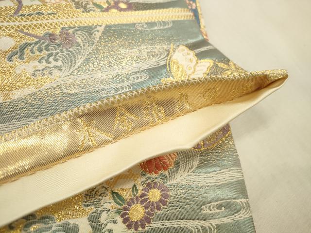 平和屋本店▼六通柄袋帯　唐織　貝桶蝶彩文　九百錦　本金箔　正絹　逸品　DABK2313op