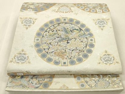 平和屋本店▼六通柄袋帯　燦華瑞鳥円文　本金箔　正絹　逸品　DABK2314op