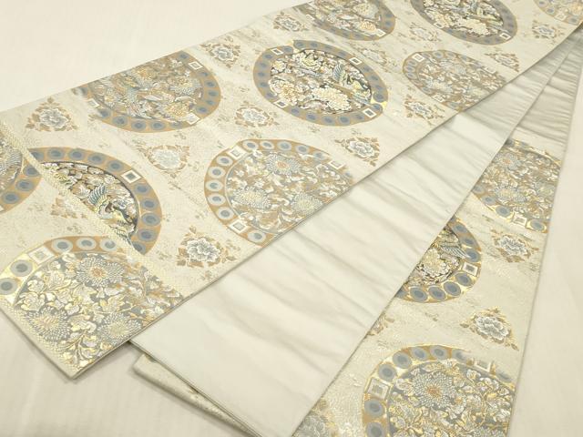 平和屋本店▼六通柄袋帯　燦華瑞鳥円文　本金箔　正絹　逸品　DABK2314op