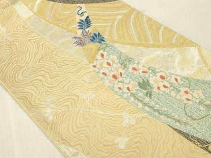 平和屋本店▼六通柄袋帯　墨流し草花文　本金箔　正絹　逸品　未使用　DABK2315op