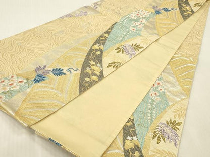 平和屋本店▼六通柄袋帯　墨流し草花文　本金箔　正絹　逸品　未使用　DABK2315op