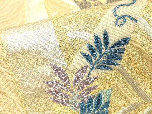平和屋本店▼六通柄袋帯　墨流し草花文　本金箔　正絹　逸品　未使用　DABK2315op