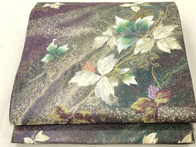 平和屋本店▼六通柄袋帯　枝花文　本金箔　正絹　逸品　DABK2316op