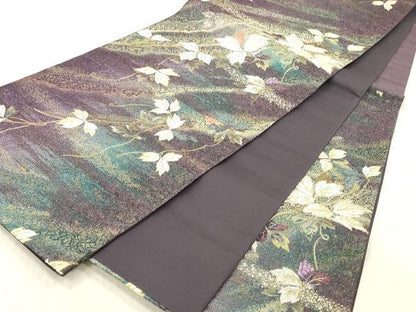 平和屋本店▼六通柄袋帯　枝花文　本金箔　正絹　逸品　DABK2316op