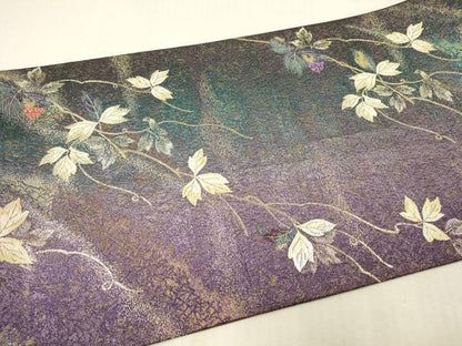 平和屋本店▼六通柄袋帯　枝花文　本金箔　正絹　逸品　DABK2316op