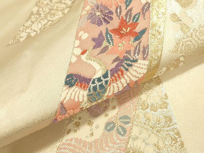 平和屋着物▼九寸名古屋帯　唐織　錦　短冊飛鶴花文　本金箔二重織　正絹　逸品　DABK2318op