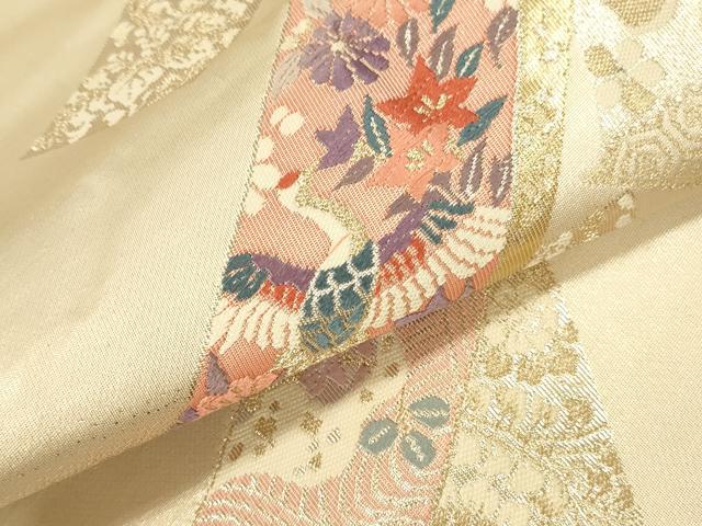 平和屋着物▼九寸名古屋帯　唐織　錦　短冊飛鶴花文　本金箔二重織　正絹　逸品　DABK2318op
