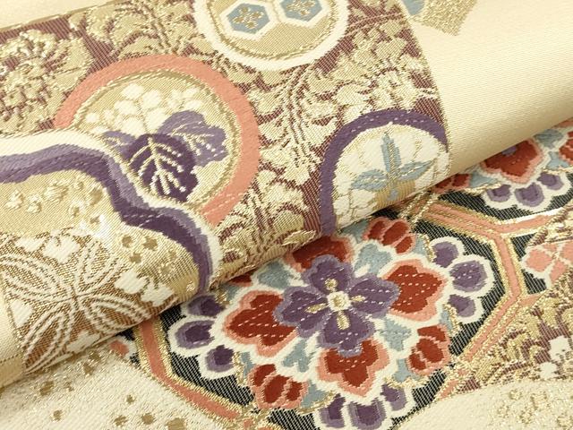 平和屋着物▼九寸名古屋帯　唐織　錦　地紙花文　本金箔二重織　正絹　逸品　DABK2320op