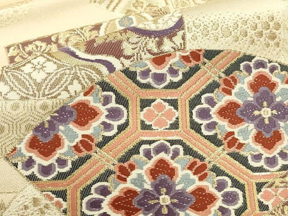 平和屋着物▼九寸名古屋帯　唐織　錦　地紙花文　本金箔二重織　正絹　逸品　DABK2320op