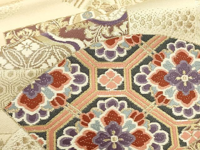 平和屋着物▼九寸名古屋帯　唐織　錦　地紙花文　本金箔二重織　正絹　逸品　DABK2320op