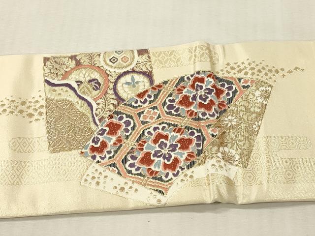 平和屋着物▼九寸名古屋帯　唐織　錦　地紙花文　本金箔二重織　正絹　逸品　DABK2320op