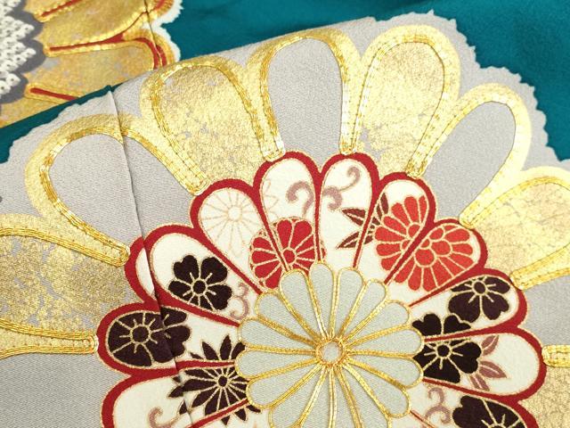 平和屋着物●豪華振袖　駒刺繍　雪輪菊文　金彩　正絹　逸品　DABK2368op
