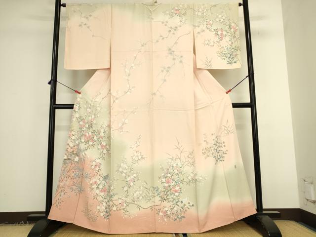 平和屋着物●訪問着　友禅　作家物　花鳥文　暈し染め　正絹　逸品　DABK2371op