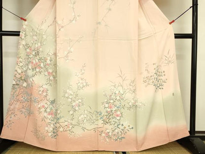 平和屋着物●訪問着　友禅　作家物　花鳥文　暈し染め　正絹　逸品　DABK2371op