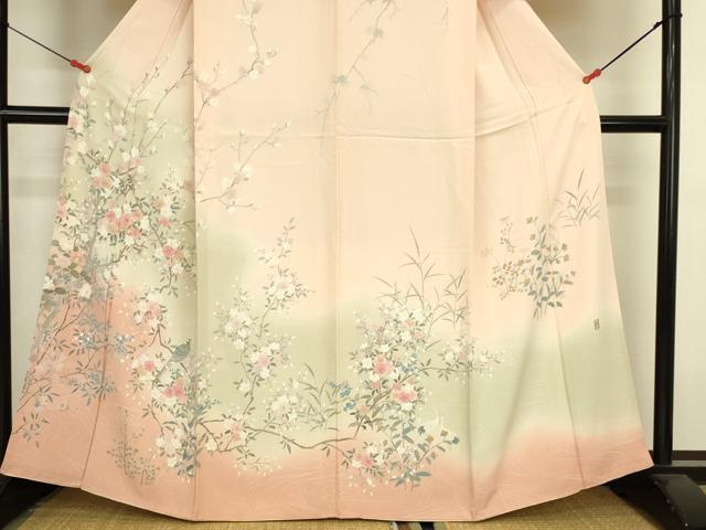 平和屋着物●訪問着　友禅　作家物　花鳥文　暈し染め　正絹　逸品　DABK2371op