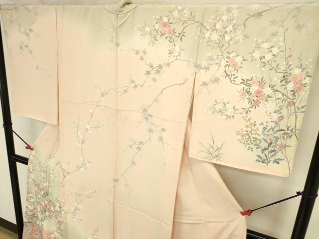 平和屋着物●訪問着　友禅　作家物　花鳥文　暈し染め　正絹　逸品　DABK2371op