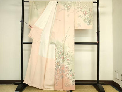 平和屋着物●訪問着　友禅　作家物　花鳥文　暈し染め　正絹　逸品　DABK2371op