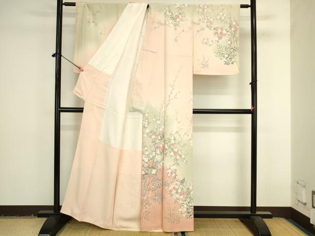 平和屋着物●訪問着　友禅　作家物　花鳥文　暈し染め　正絹　逸品　DABK2371op