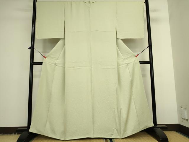 平和屋着物●上質なお召　葡萄唐草地紋　若芽色　正絹　逸品　未使用　DABK2384op