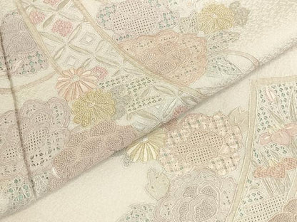 平和屋着物●中国三大刺繍　汕頭刺繍　スワトウ刺繍　相良刺繍　総刺繍　訪問着　短冊花文　正絹　逸品　DABK2387op