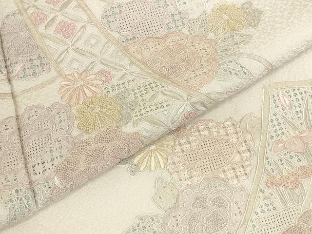平和屋着物●中国三大刺繍　汕頭刺繍　スワトウ刺繍　相良刺繍　総刺繍　訪問着　短冊花文　正絹　逸品　DABK2387op