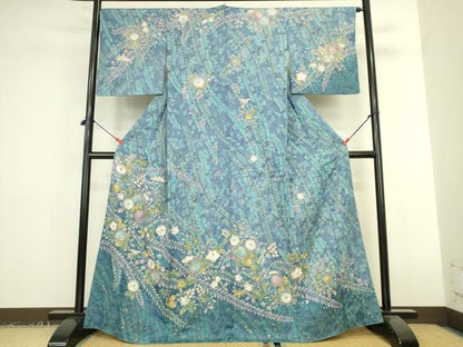 平和屋着物●訪問着　総絞り　辻が花　金彩　金通し地　正絹　逸品　DABK2392op