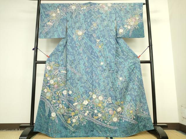 平和屋着物●訪問着　総絞り　辻が花　金彩　金通し地　正絹　逸品　DABK2392op
