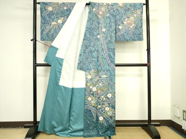 平和屋着物●訪問着　総絞り　辻が花　金彩　金通し地　正絹　逸品　DABK2392op