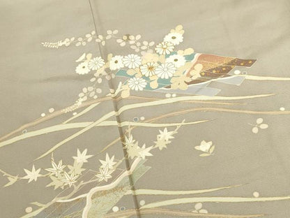 平和屋着物●訪問着　駒刺繍　花筏　金彩　正絹　逸品　DABK2399op