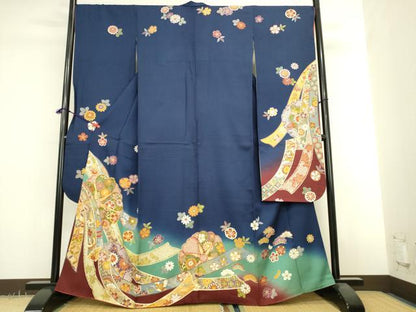 平和屋着物●豪華振袖　駒刺繍　飛鶴花熨斗文　暈し染め　金糸　正絹　逸品　DABK2400op