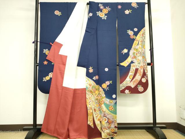 平和屋着物●豪華振袖　駒刺繍　飛鶴花熨斗文　暈し染め　金糸　正絹　逸品　DABK2400op