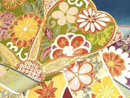 平和屋着物●豪華振袖　駒刺繍　飛鶴花熨斗文　暈し染め　金糸　正絹　逸品　DABK2400op