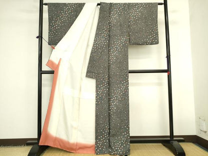 平和屋着物●上質な小紋　千鳥　たたき染め　黒地　正絹　逸品　DABK2402op