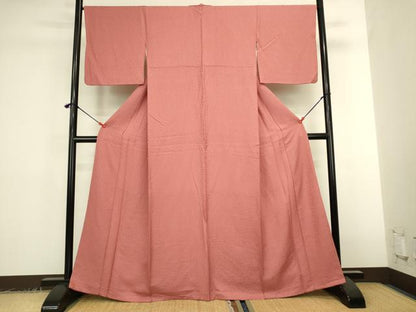 平和屋着物●上質な色無地　花尽くし地紋　甚三紅色　正絹　逸品　DABK2405op