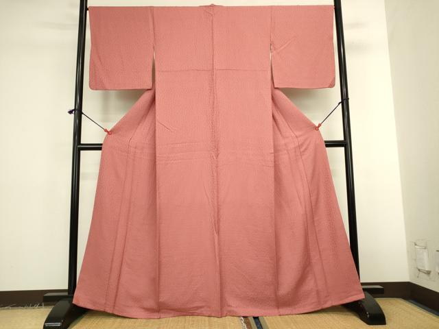 平和屋着物●上質な色無地　花尽くし地紋　甚三紅色　正絹　逸品　DABK2405op