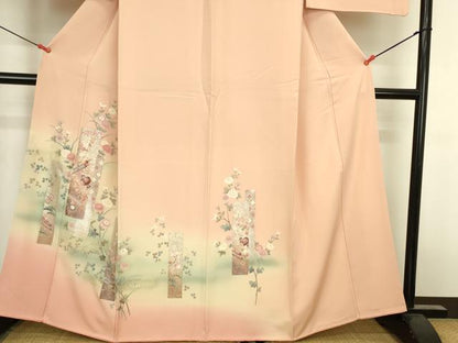 平和屋着物●訪問着　短冊花文　暈し染め　金銀彩　正絹　逸品　DABK2408op