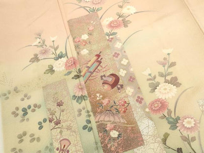 平和屋着物●訪問着　短冊花文　暈し染め　金銀彩　正絹　逸品　DABK2408op