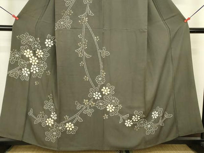 平和屋着物●訪問着　駒刺繍　絞り　草花　金彩　正絹　逸品　DABK2410op
