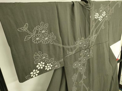 平和屋着物●訪問着　駒刺繍　絞り　草花　金彩　正絹　逸品　DABK2410op