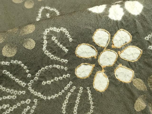 平和屋着物●訪問着　駒刺繍　絞り　草花　金彩　正絹　逸品　DABK2410op
